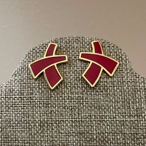Vintage Monet Earrings Red Gold-Toned Big X Love Kisses Costume Jewelry